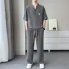 Traje de estilo chino para hombre, de seda helada, holgado, camiseta fina de manga corta, conjunto deportivo de verano holgado para hombre