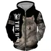 Sudadera con Capucha y Cremallera Estampado Completo 3D de Cabeza de Lobo Moda Urbana Chaqueta Cardigan de Personalidad Suministro Directo de Fábrica