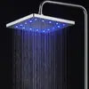 Fornecimento do fabricante LED controle de temperatura de três cores muda-cor cabeça de chuveiro de banheiro quadrada grande chuveiro 360 graus de rotação chuveiro de 8 polegadas