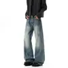Jeans Masculino de High Street Americano com Zíper Outono Solto Retro Tendência Marca Versátil Desgastado Cool Perna Larga Calça Longa