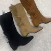 Botas de moda de tubo alto para mujer, estilo coreano, tendencia 2026, para invierno, de tacón alto, que aumentan la altura, de tacón de cuña, de punta cuadrada, con borlas, largas