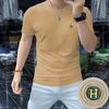 Camiseta de manga corta con cuello redondo para hombre, de verano, de algodón mercerizado, con intarsia industrial resistente y perforaciones en caliente, para jóvenes, moderna, atractiva y transpirable.