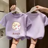 Camiseta de Manga Corta de Algodón Puro para Niñas Verano Nuevo Estilo Ropa para Niños Holgada Estilo Coreano Dibujos Animados Parte Superior Moda para Niñas Camiseta de Media Manga