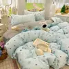 Juego de ropa de cama de gasa con volantes de estilo coreano, temática de gatitos lindos, doble capa, serie de dibujos animados, tres o cuatro piezas, amigable con la piel