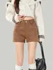 Shorts de Ante Retro Americano de Pierna Ancha para Mujer, Otoño e Invierno de Cintura Alta Petite de Corte A, Pantalones Cortos Calientes Casuales, Pantalones Cortos para Botas