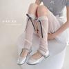 Meias 3/4 Lolita Vento de Ballet Proteção Solar Listradas Boca de Bolha Finas Estilo Japonês Menina com Laço Cobertura para Perna