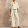 Otoño 2026 Nuevo Conjunto de Pantalones Anchos de Color Sólido Casual Suelto con Cremallera y Cuello Redondo para Mujer Moda Casual Transfronteriza Europea y Americana para Mujer
