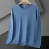 Camiseta Masculina de Manga Longa com Gola Redonda para Primavera e Outono Tops Casuais Soltos Tamanho Grande Tendência Cor Lisa Simples Camisa Básica Masculina Tendência
