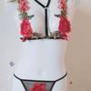 Novo Conjunto Sexy de Lingerie de Três Peças com Alças Espaguete, Camisola com Fenda, Conjunto de Três Peças de Renda Bordada, Roupa de Dormir Sexy Atacado 1347