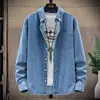 Camisas de Mezclilla de Color Puro Estilo Japonés Ultradelgadas de Manga Larga para Hombres y Mujeres en Moda de Primavera y Otoño, Camisas y Chaquetas Casuales Sueltas Simples