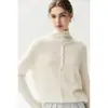 Cardigan de Tricô Cashmere com Barra Enrolada Feminino Botões Versátil Camada Base Casaco Suéter Atacado Gola Alta Novo Europeu Americano