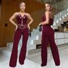 C7327 Transfronteiriço Aliexpress Amazon Moda Europeia e Americana Feminino Sexy Top Tubinho Calça com Ilhós e Fivela de Metal Conjunto