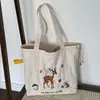 Bolso de Hombro de Nylon Bordado con Ciervo Lindo Estilo Bosque Gran Capacidad Bolsa Tote con Cordón Estilo Perezoso Bolsa para Commuter