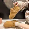 Em estoque~Couro Genuíno Solado Grosso Pelo Birkenstock Sapatos Femininos Inverno Plus Veludo Espessado Quente Slip-on Botas de Neve Sapatos de Algodão
