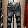 Marca americana de alta qualidade e tendência, jeans skinny slim fit masculino novo para outono e inverno, calça longa elástica versátil cinza escuro