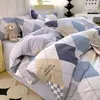 Conjunto de quatro peças 100% algodão Classe A, capa de edredom e lençol de algodão puro, estilo fresco e simples, tamanho de solteiro/casal, design de desenho animado, conjunto de três peças para dormitório estudantil 4