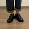 Versão em Couro de Vaca~Sapatos Loafers de Couro Genuíno com Solado Grosso para Mulheres Primavera e Outono 2026 Sapatos Simples Pretos Estilo Britânico Sapatos Pequenos de Couro Loafers