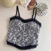 Camisola de encaje sexy de verano para mujer, con almohadillas para el pecho y estampado roto, ropa interior exterior