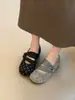 2026 Novos Sapatos de Salto Baixo de Outono Mary Jane Cabeça Manga Sem Sapatos de Salto Lenço de Seda Bolinhas Confortáveis Modernos Femininos