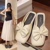 Pantuflas de Dedo con Lazo para Mujer Nuevas Verano 2025 Calzado de Exterior Estilo Hada con Zapatos Planos para Falda Sandalias Antideslizantes