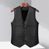Nuevo Chaleco de Cuero para Hombre de Edad Media Otoño e Invierno Forrado de Lana Engrosado Ropa de Invierno para Papá Cuello en V Chaleco Cálido para Abuelo