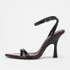 Sandalias de tacón alto de una sola tira, moda de verano, zapatos de tacón alto sexy negros de punta abierta, zapatos de tacón de aguja para mujer, suministro transfronterizo