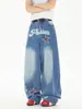 Pantalones Vaqueros Bordados Estilo Callejero Hip-Hop Americano 2025 para Hombres y Mujeres, Pantalones Casuales Sueltos de Pierna Ancha Tendencia Nacional