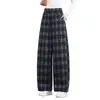 Pantalones de Cuadros de Cintura Alta Adelgazantes de Pierna Ancha Sueltos con Caída Rectos Casuales Personalizados para Mujer Hacen que las Piernas Parezcan Más Largas Versátiles Largos