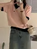 2025 Estilo Coreano Simple Top Pequeño Bordado de Moda Cuello Polo Manga Corta Borde de Color Contrastante Diseño Camisa Pequeña de Punto Estilo Versátil