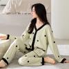 Pijama, Pantalones de Manga Larga, Ropa de Casa de Algodón Puro Casual y Cómoda para Mujer, Colores Contrastantes, Traje Casual Sencillo para Exterior de Otoño