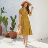 Amazon Transfronterizo Primavera y Verano Nuevo Vestido de Playa de Gasa con Cuello en V Europeo y Americano Vestido Estampado de Manga Corta Vestido Bohemio