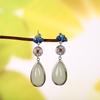 Aretes de Estilo Nacional Étnico con Plata y Jade, Joyería de Plata S925, Aretes de Tuerca de Jade Hetian Gota de Agua Azul Quemado Nube Auspiciosa