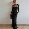 Ropa transfronteriza europea y americana para mujer 2026 otoño nueva moda color liso manga larga hueco plisado sexy ajustado vestido para mujer