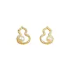 Aretes de Calabaza Set de Aretes con Collar de Calabaza Aguja de Plata 925 Perla Fu Lu Diamante Brillante Temperamento Sencillo Versátil