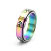 Amazon Supply Anillo de Compromiso para Pareja Casual y Dulce de Círculo con Diamantes Brillantes de Acero Inoxidable Giratorio Joyería de Grabado