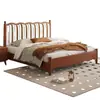Tecido Listrado Vertical Ondulado Retro Francês Cama de Madeira Maciça Gaveta Embutida Caixa de Armazenamento Alta 1,5m 1,8m Cama de Casal para Casa