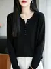 Suéter fino de lana para mujer, elegante diseño semiabierto, estilo vintage de múltiples botones, cuello de tijera, efecto adelgazante, adecuado para el trabajo, y un elegante top de punto