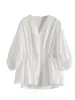 Fabricante Vende Balcão Exportação Decote V Manga Lanterna Camisa Babydoll Redutora de Idade Camisa de Seda Top Feminino de Verão Chic