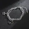 Pulsera de Moda Estilo Coreano para Mujer Estilo Frío Doble Capa Apilada Estrella Luna Hip-Hop Pulsera de Moda Pulsera Distintiva Versátil