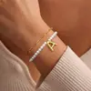 Novo Conjunto de Pulseiras em Camadas com Clipe de Papel e Pingente de Letra Bolha 26 Inglês da Amazon com Pérolas Artificiais