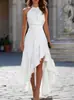 En stock: Nuevo vestido halter de estilo europeo y americano para mujer 2026, vestido largo de verano de color liso, cintura alta, asimétrico con volantes