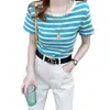 Nueva Camiseta de Manga Corta a Rayas para Mujer Verano 2023 Celebridad de Internet para Mujer Top Ajustado Estudiantes Camisa Básica Estilo Coreano