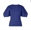 Camiseta de Manga Corta con Cuello Redondo para Mujer Verano Nueva Ropa para Mujer Ropa Plegada Miyake Sentido del Diseño Color Sólido Ropa Versátil Top Mujer