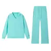 2025 Amazon Europeu e Americano Outono e Inverno Nova Moda Casual Feminino Manga Longa Cordão Cor Sólida Roupa de Trabalho Conjunto de Calças para Mulheres