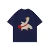 Camiseta de manga curta com estampa de pato estilo escola americana em seda de leite para homens e mulheres, top de casal soltinho retrô de verão