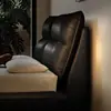 Cama de Cuero Vintage Estilo Italiano para Apartamentos Pequeños, Cama Doble de Cuero Minimalista Moderna, Dormitorio Principal, Habitación de Huéspedes, Cama de Moda