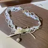 Colar de Pérolas Flor de Gardênia Estilo Floresta Flor de Fada, Gargantilha Doce Corrente para Clavícula de Noiva