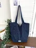 Bolsa de ombro dupla face pequena floral vintage estilo coreano, azul marinho, sensação descontraída, bolsa tote de grande capacidade, bolsa versátil para o trabalho para o início do outono