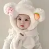 Chapéu de pelúcia one-piece de coelho e cenoura de desenho animado para crianças, chapéu de bebê para outono e inverno, cachecol, protetor de orelha e chapéu com capuz