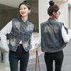 Chaleco de Mezclilla Vintage Desgastado para Mujer, Cuello Alto de Principios de Otoño, Holgado, Sin Mangas, Chaqueta Irregular